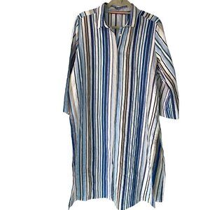 Marina Sport Diabese Tunic Womens Size 14 Striped Linen Blend Button Front Slits